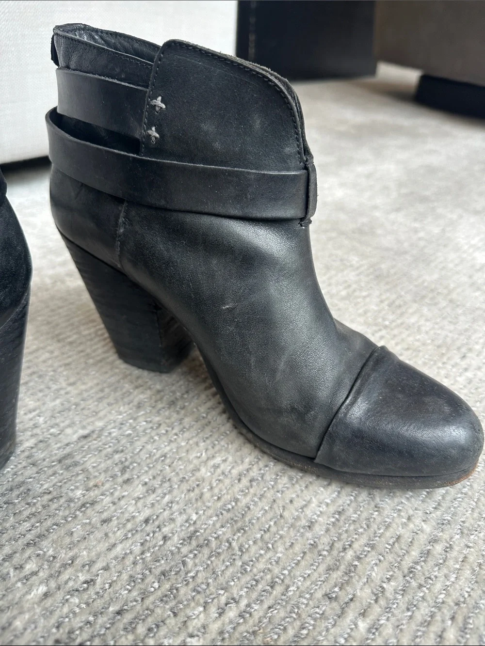 rag & bone Black Leather Ankle Boots with Strap Detail